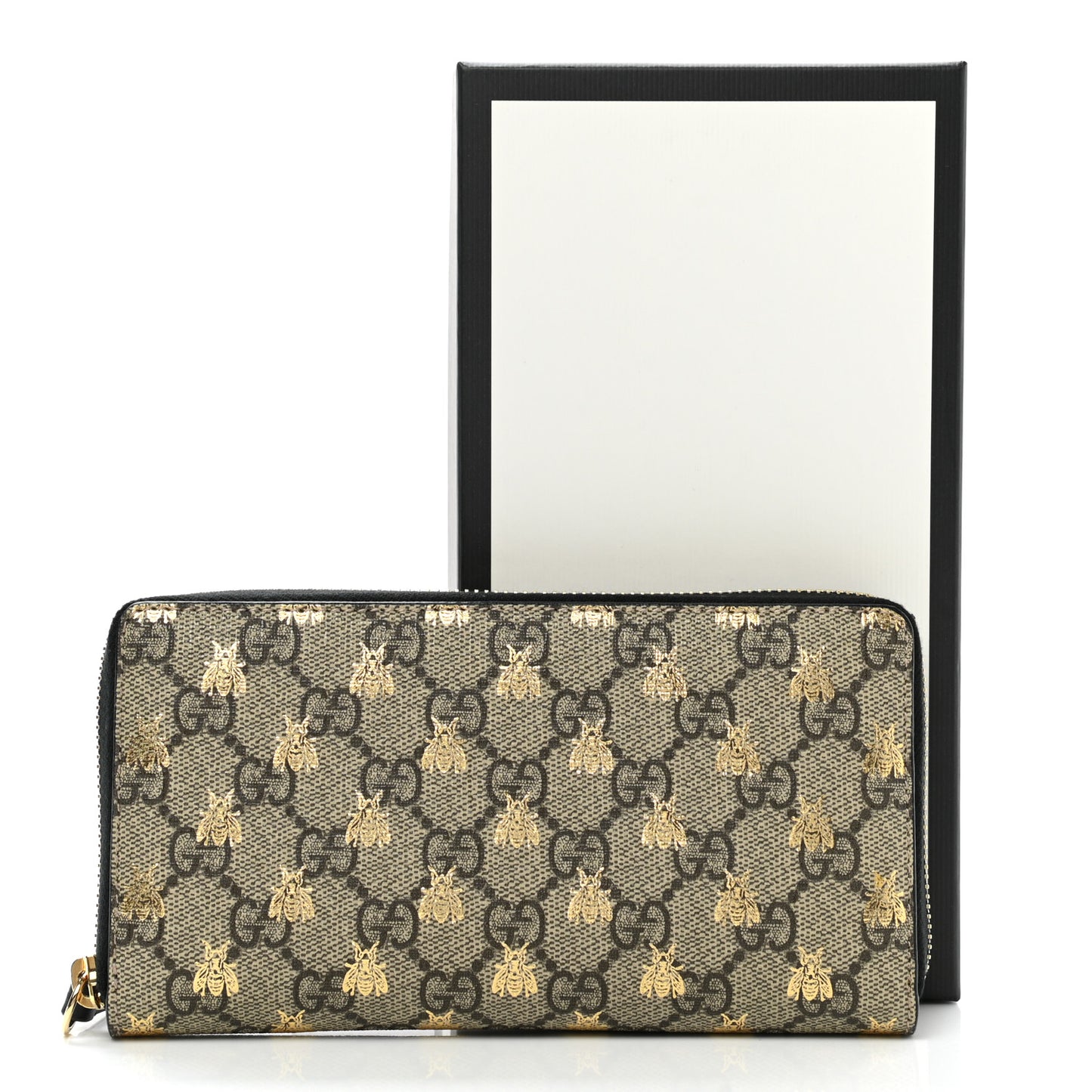 GG Supreme Monogram Bees Zip Around Wallet