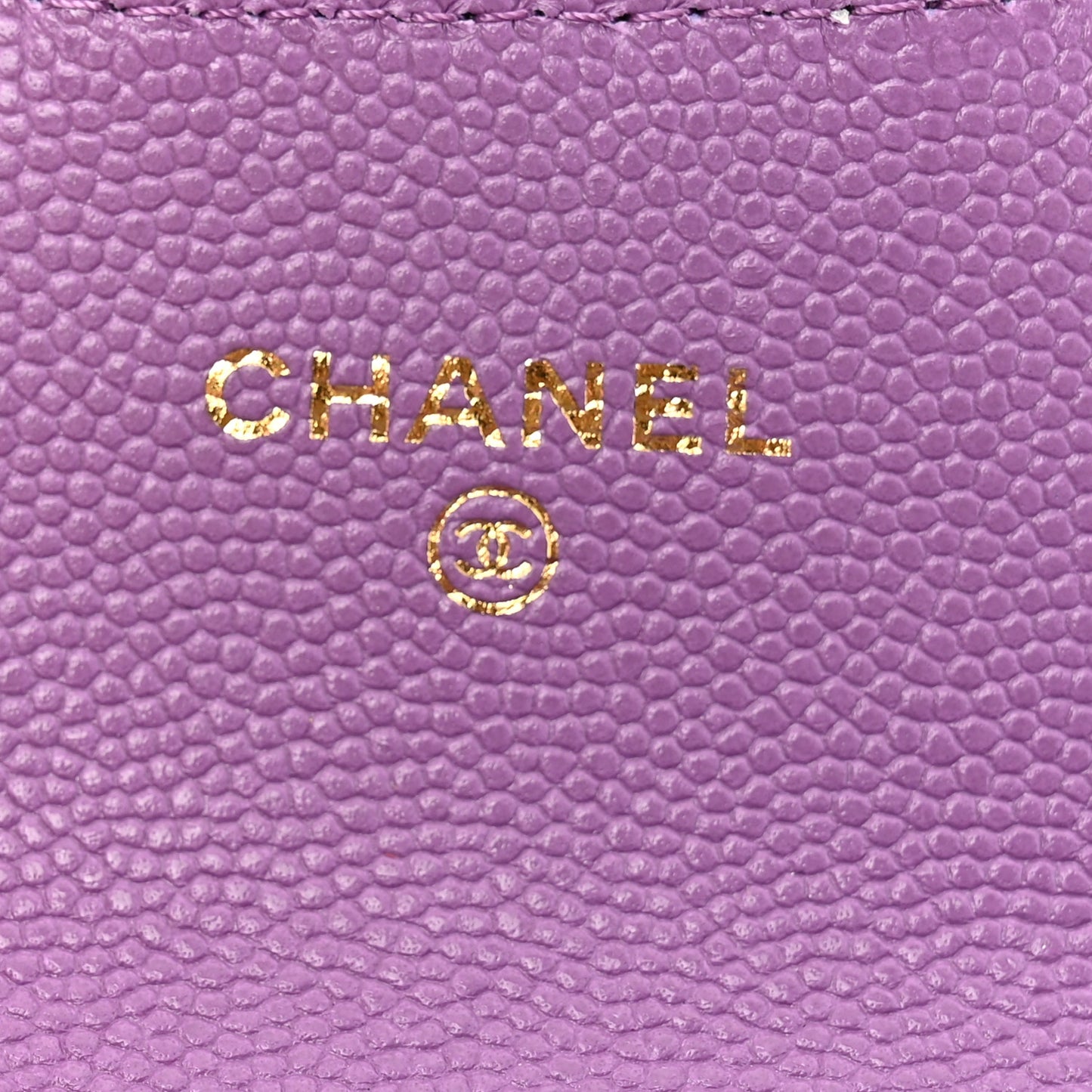 Caviar Quilted Flap Card Holder Wallet Purple