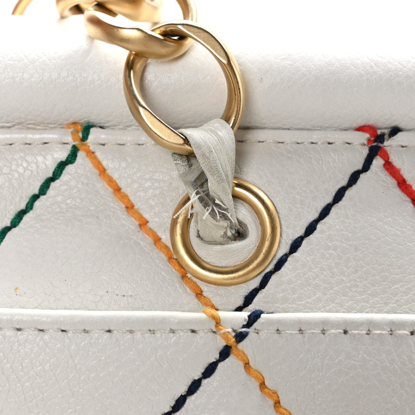 Calfskin Multicolor Stitch Tote White