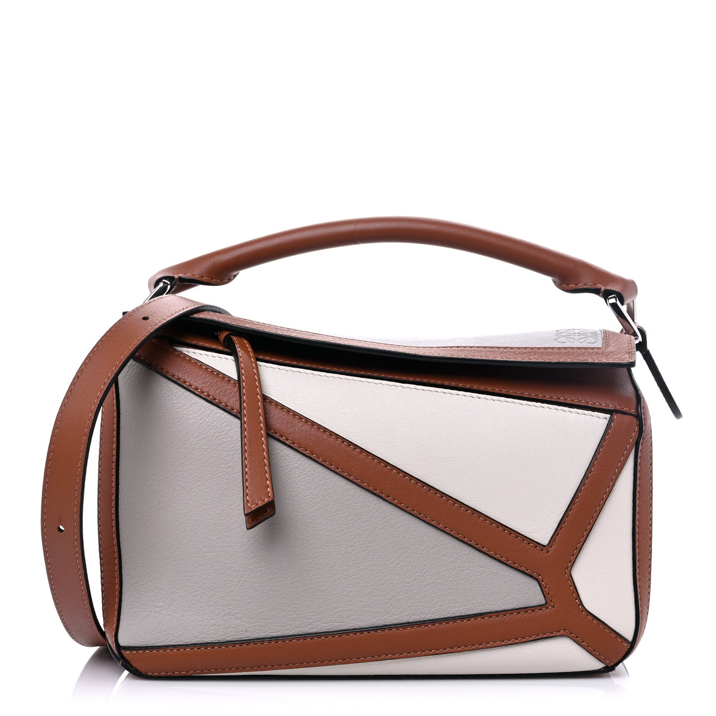 Calfskin Medium Graphic Puzzle Bag Ghost Soft White