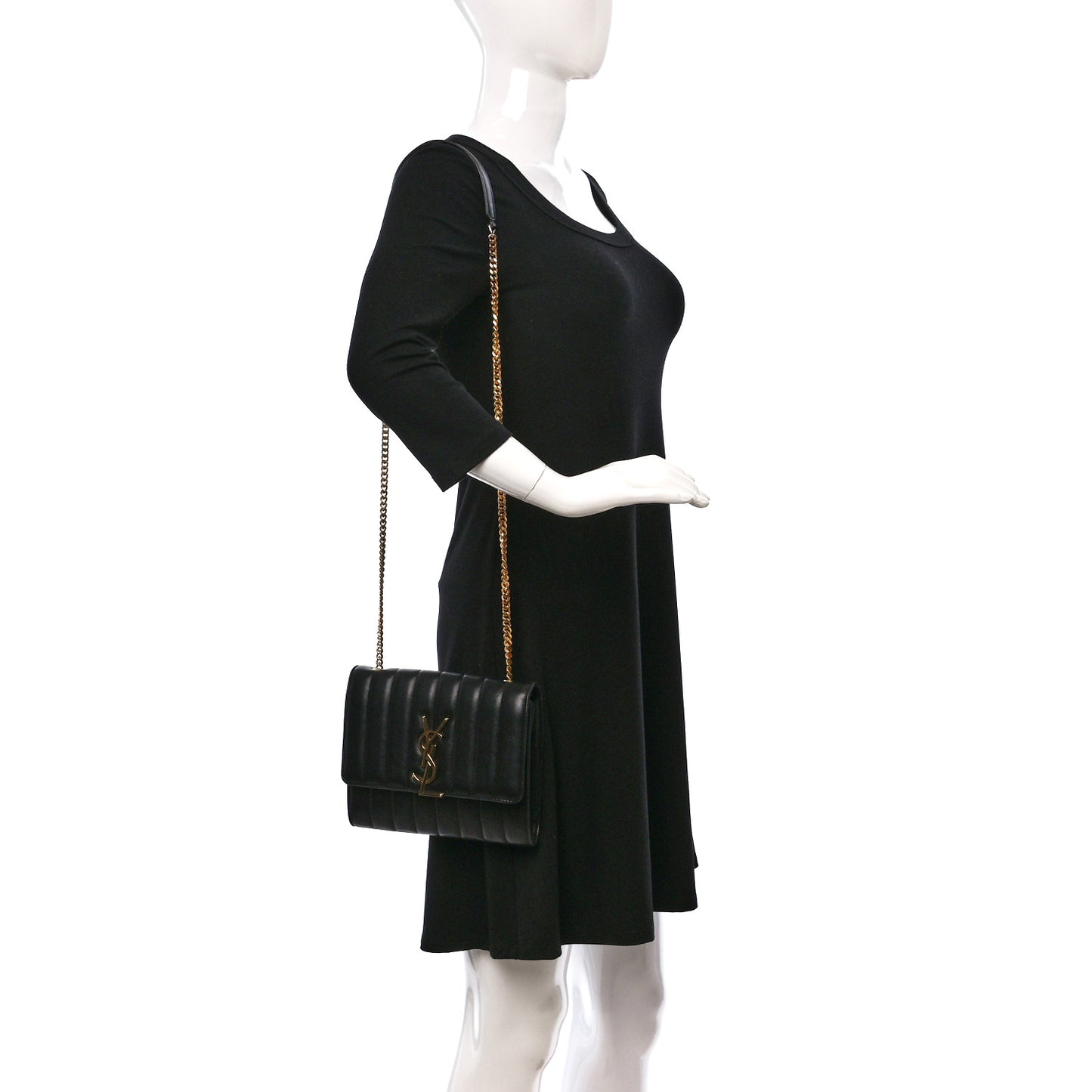 Lambskin Matelasse Monogram Medium Vicky Chain Bag Black