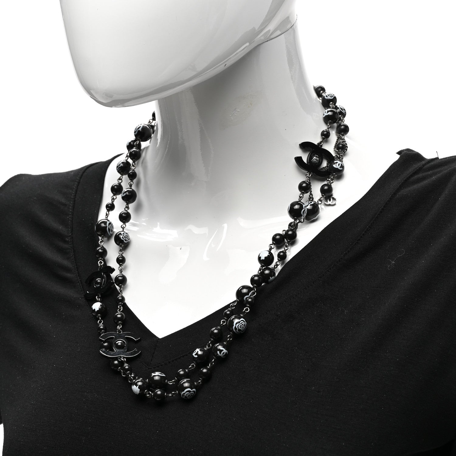 Chanel Ruthenium Pearl Beaded Camelia CC Long Necklace Black 2 of 5