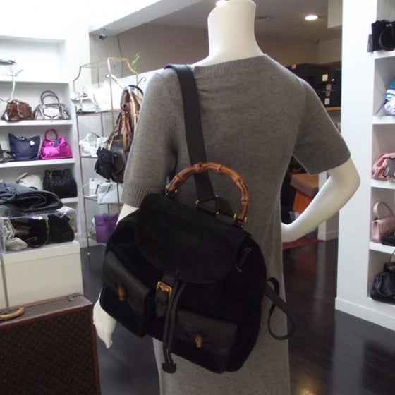 Suede Bamboo Backpack Black