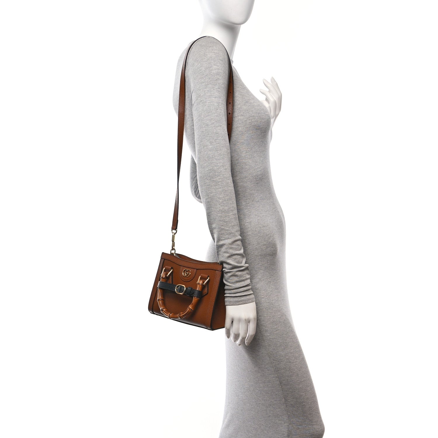 Gucci Textured Dollar Calfskin Web Mini Diana Tote Bag Cuir Black 2 of 10