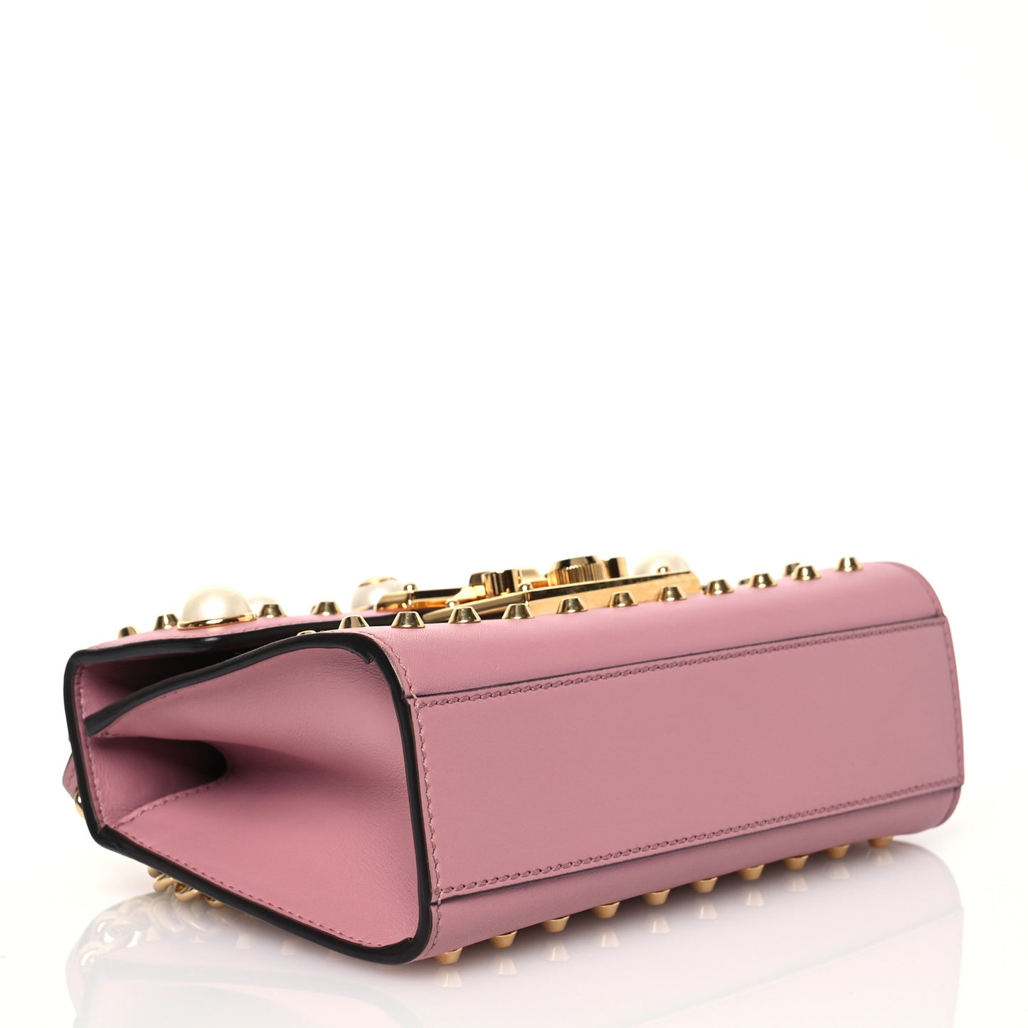 Calfskin Studded Small Padlock Shoulder Bag Carmine Rose