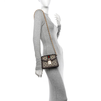 Gucci GG Supreme Monogram Textured Dollar Calfskin Web Mini Ophidia Padlock Top Handle Chain Shoulder Bag Beige Ebony New Acero 2 of 10