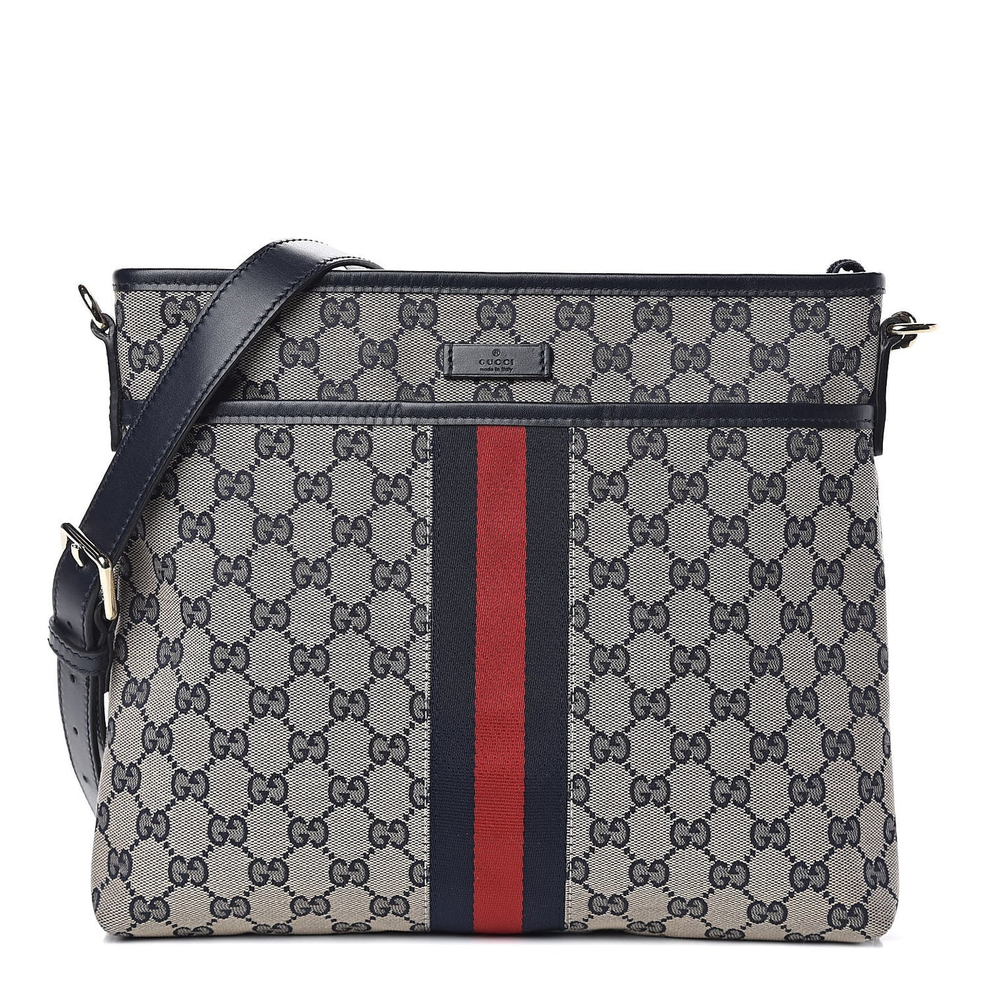GG Supreme Monogram Web Flat Messenger Bag Navy