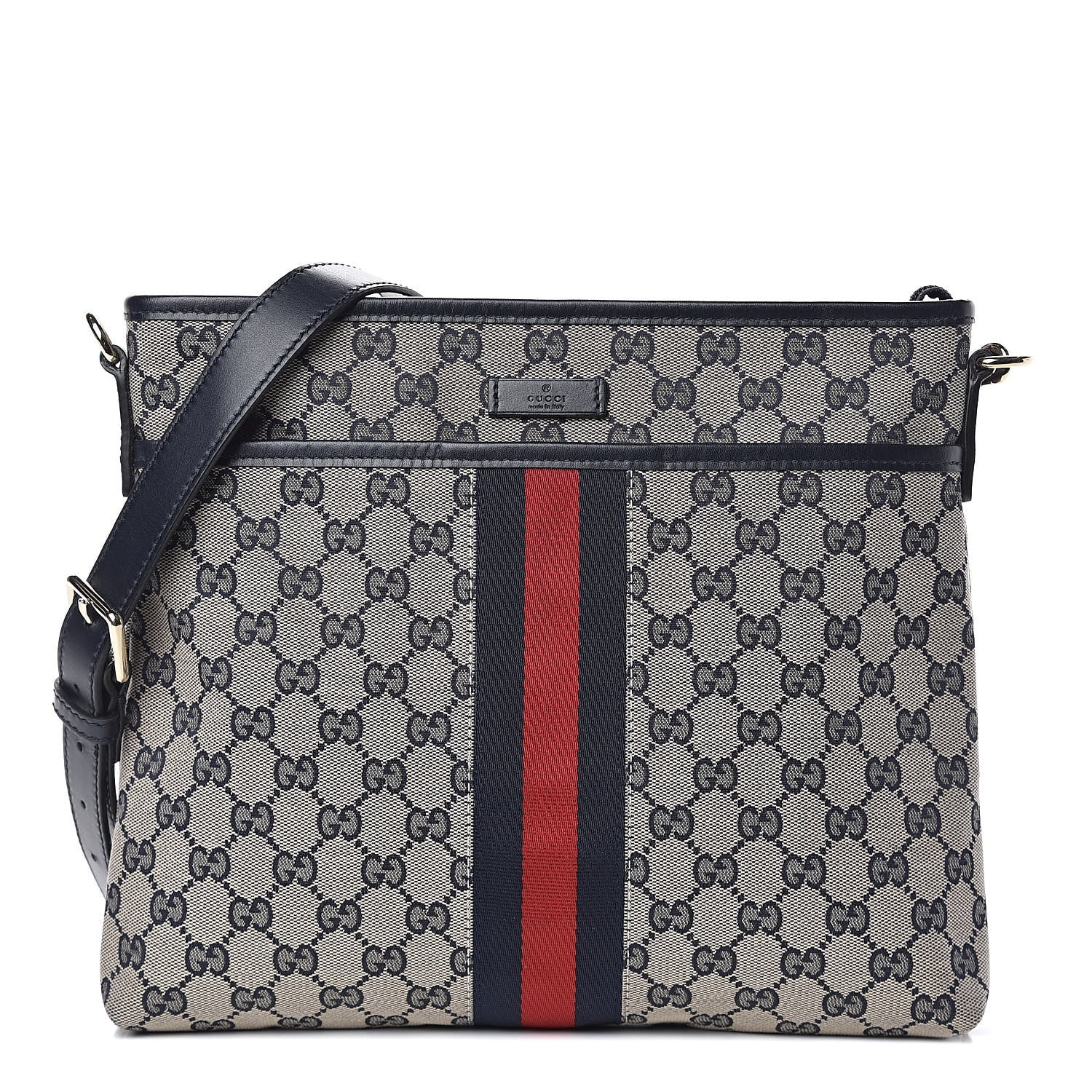 Gucci GG Supreme Monogram Web Flat Messenger Bag Navy 1 of 10