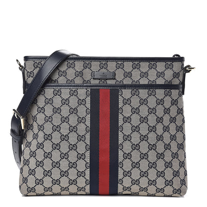 Gucci GG Supreme Monogram Web Flat Messenger Bag Navy 1 of 10