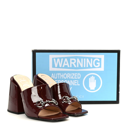 Gucci Patent Lexi Horsebit High-Heel Slide Sandals 38.5 Bordeaux 9 of 9