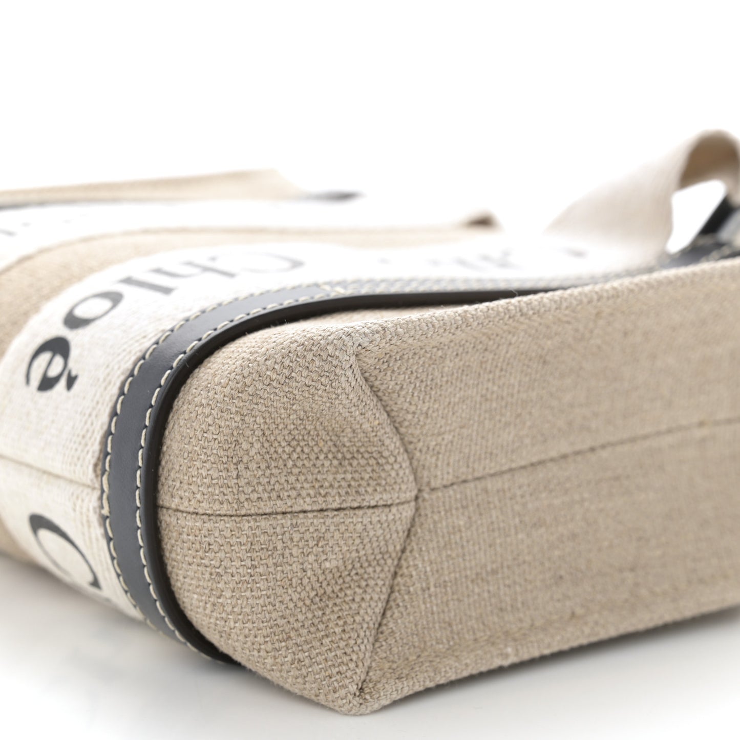 Linen Calfskin Mini Woody Ribbon Tote White Navy
