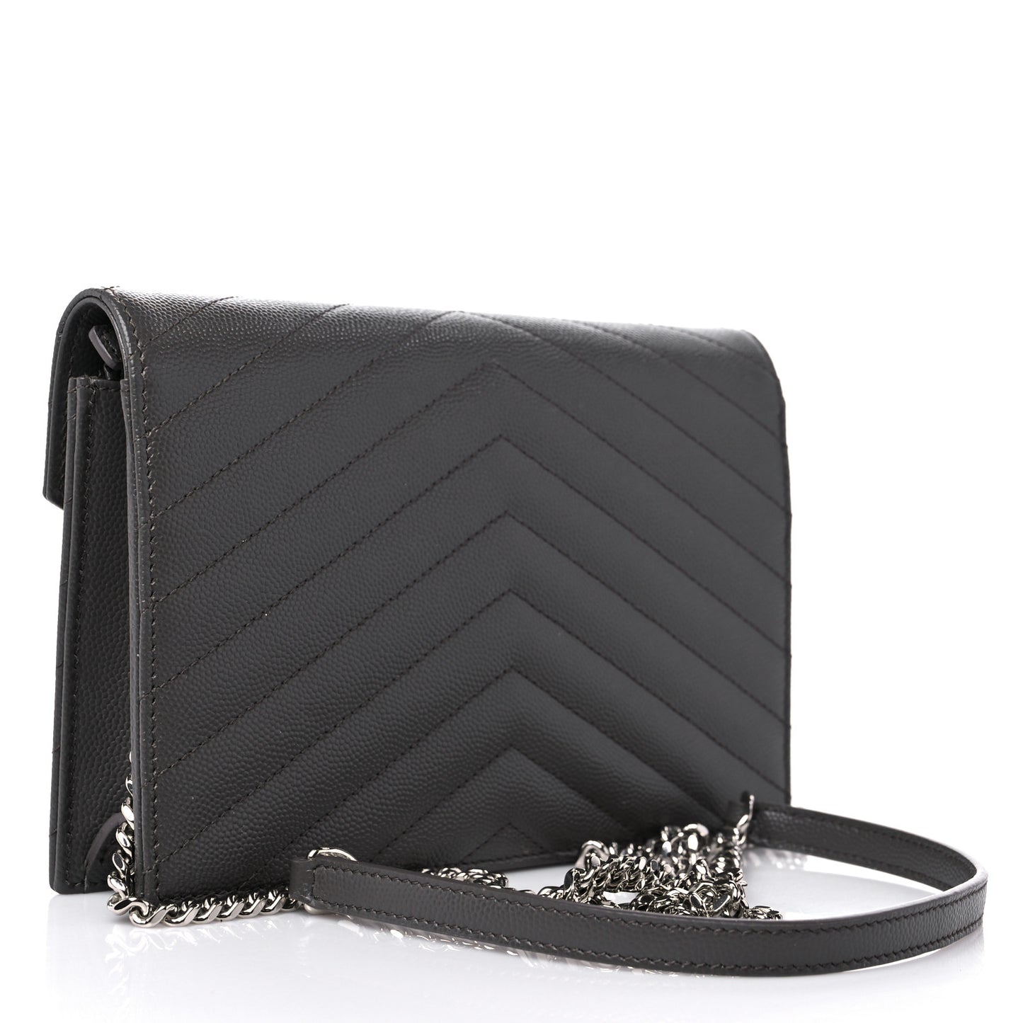 Grain De Poudre Matelasse Chevron Monogram Envelope Chain Wallet Gray
