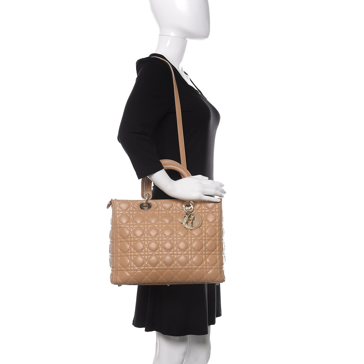 Christian Dior Lambskin Cannage Large Lady Dior Beige 2 of 10