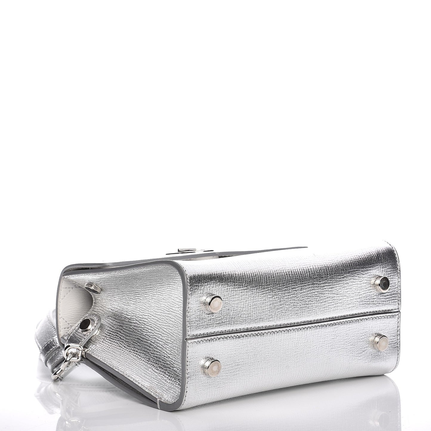 Metallic Grained Calfskin Mini Diorever Flap Silver