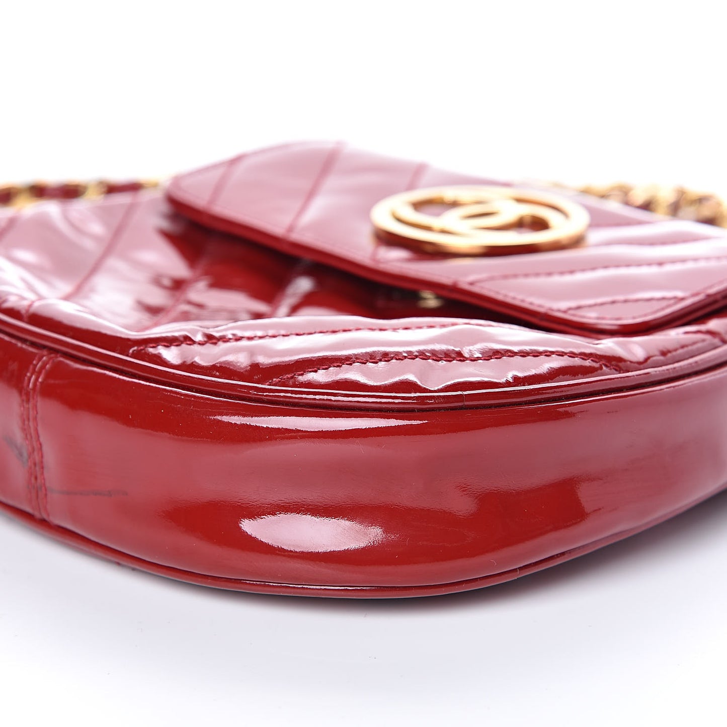 Patent Quilted Chevron Mini Flap Bag Red