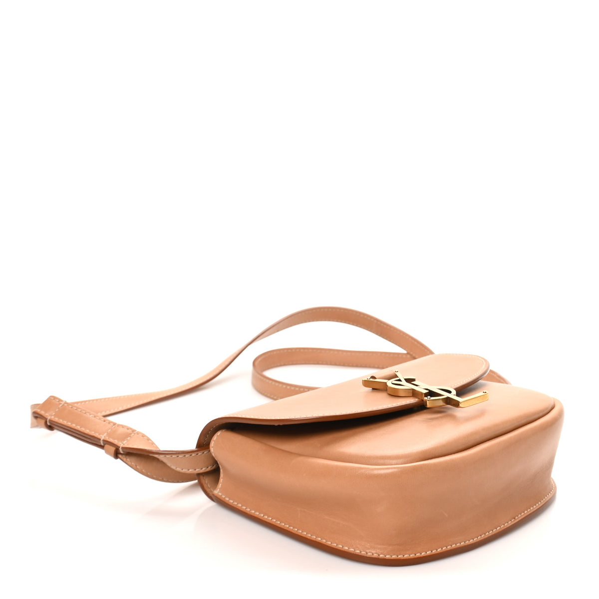 Smooth Vintage Calfskin Small Kaia Satchel Brown Gold