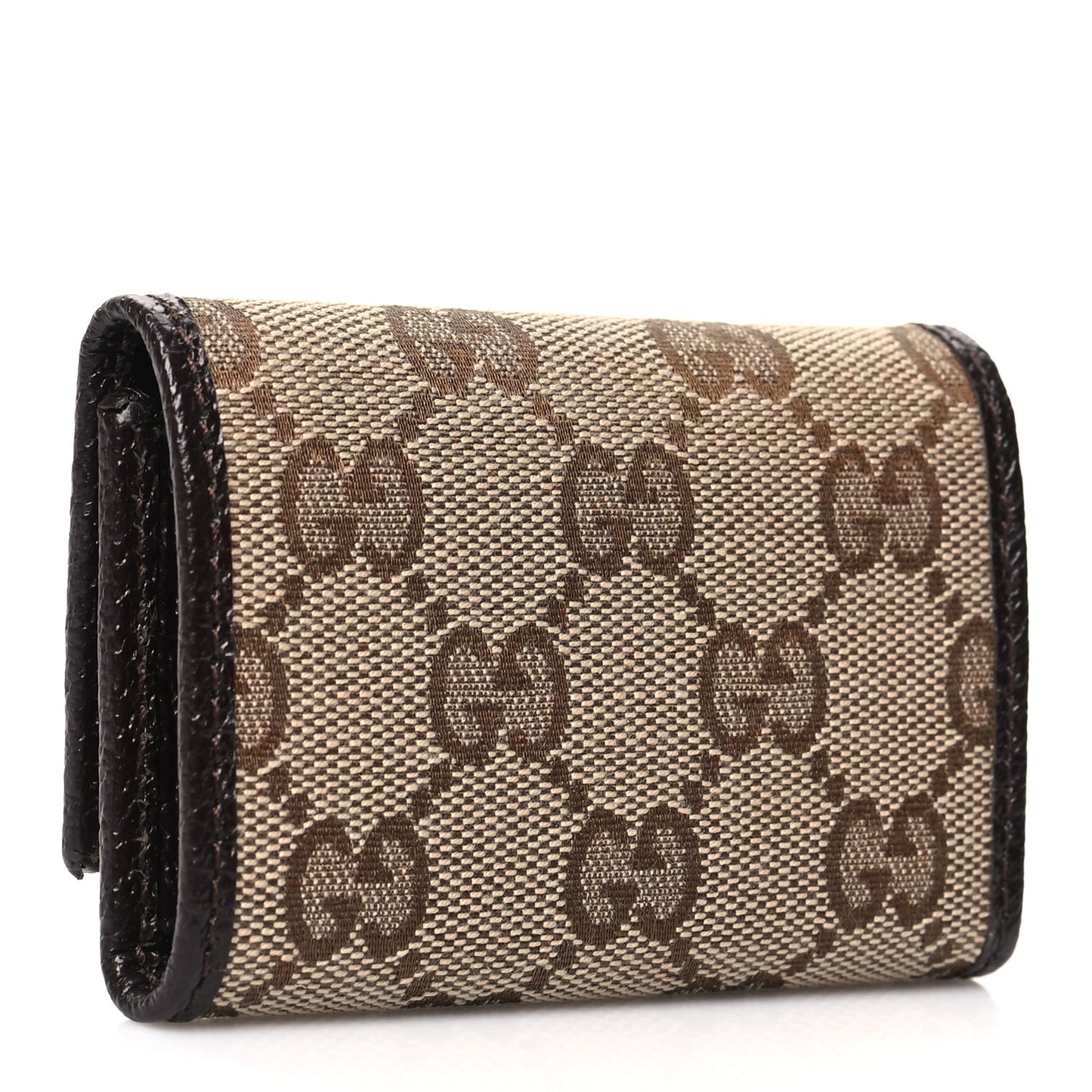 Monogram Textured Calfskin Metal Bar 6 Key Holder Case Beige Ebony Cocoa