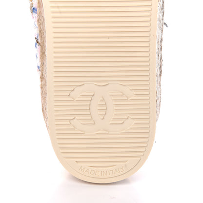 Chanel Tweed Laminated Lambskin Lace Up Espadrilles 37 Pink Blue Gold White 7 of 8