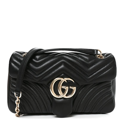 Gucci Lambskin Matelasse Medium GG Marmont Shoulder Bag Black 1 of 9