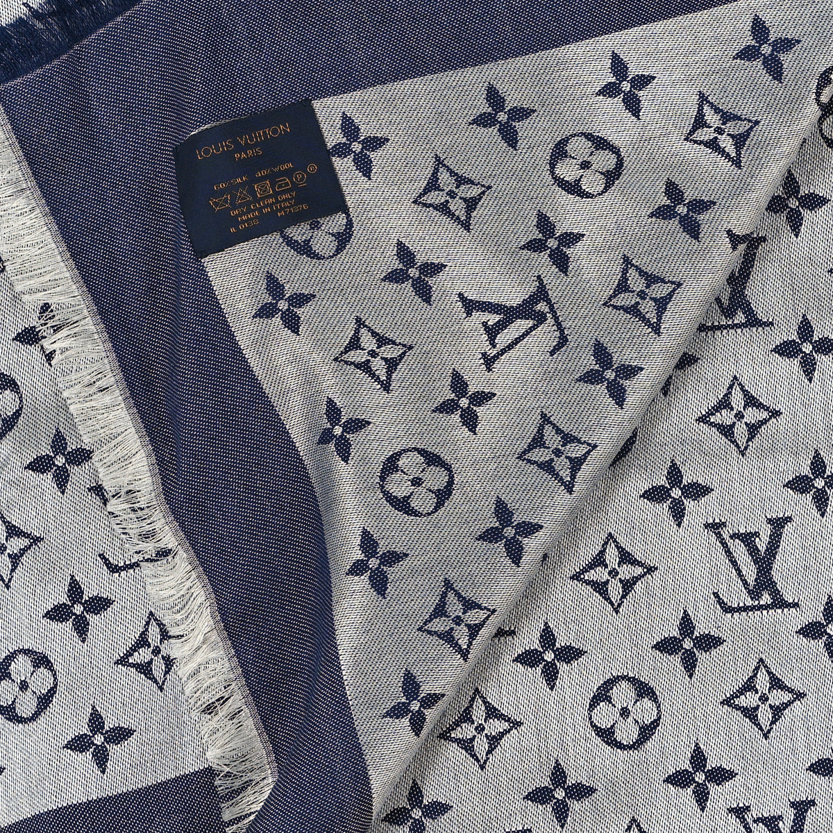 Louis Vuitton Silk Wool Monogram Denim Shawl Blue 3 of 3