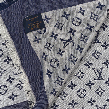Louis Vuitton Silk Wool Monogram Denim Shawl Blue 3 of 3