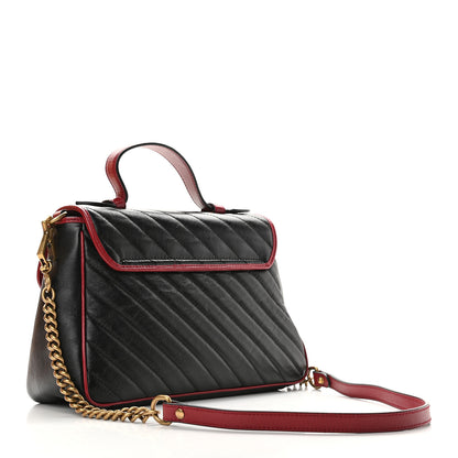 Gucci Vintage Effect Calfskin Matelasse Diagonal Small Torchon GG Marmont Top Handle Shoulder Bag Black Romantic Cherry 2 of 8