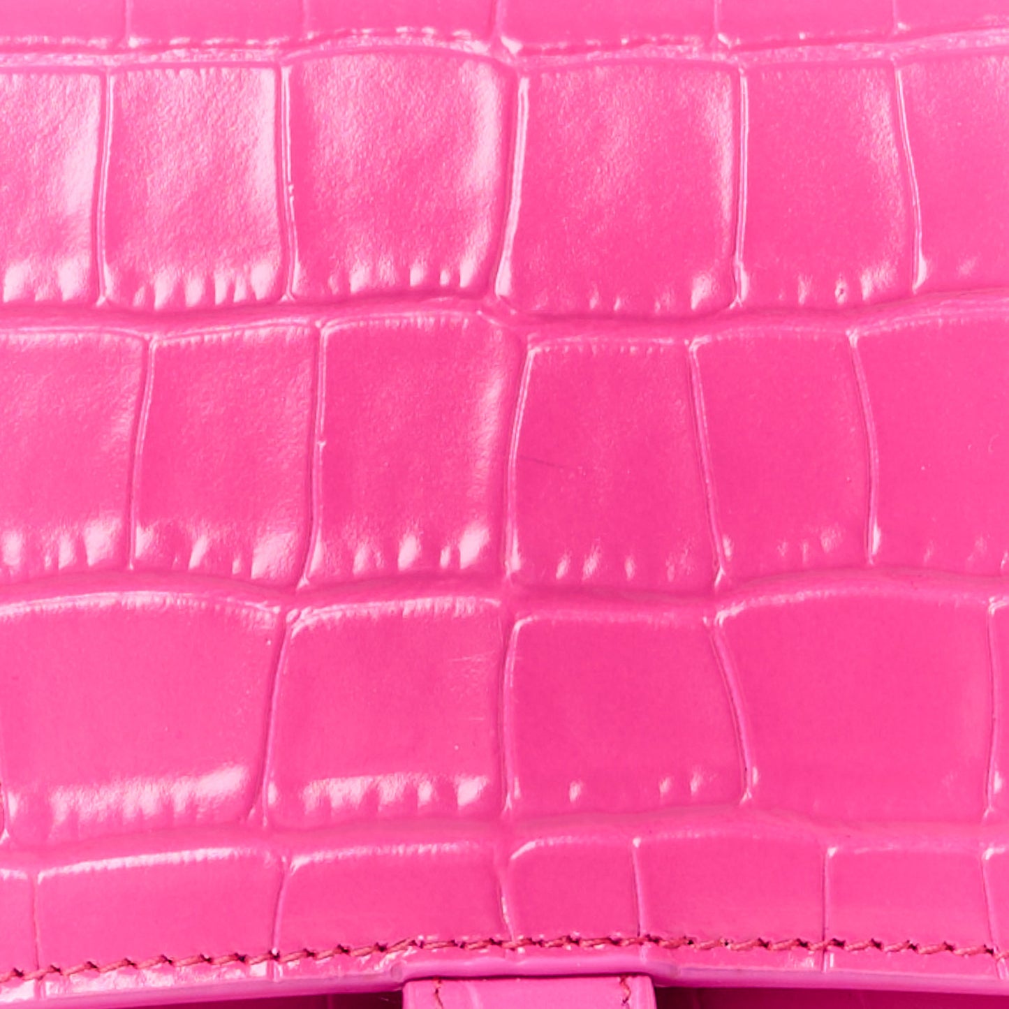 Shiny Calfskin Crocodile Embossed Small Hourglass Top Handle Bag Fuchsia
