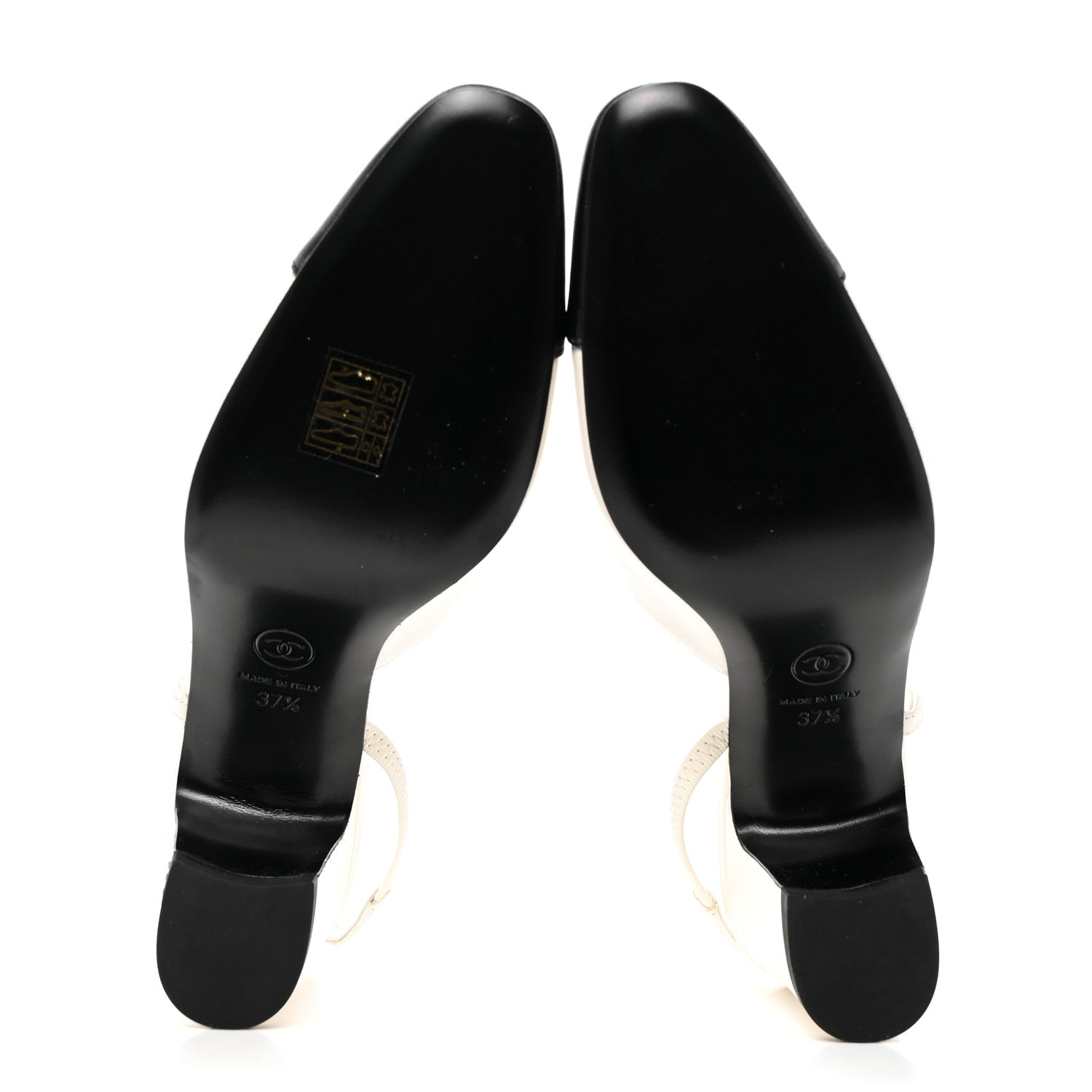 Chanel Lambskin Cap Toe CC Slingback Pumps 37.5 White Black 6 of 9