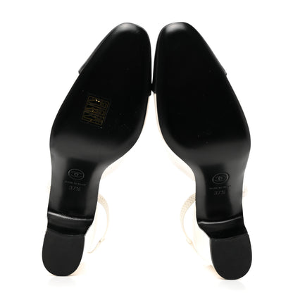 Chanel Lambskin Cap Toe CC Slingback Pumps 37.5 White Black 6 of 9
