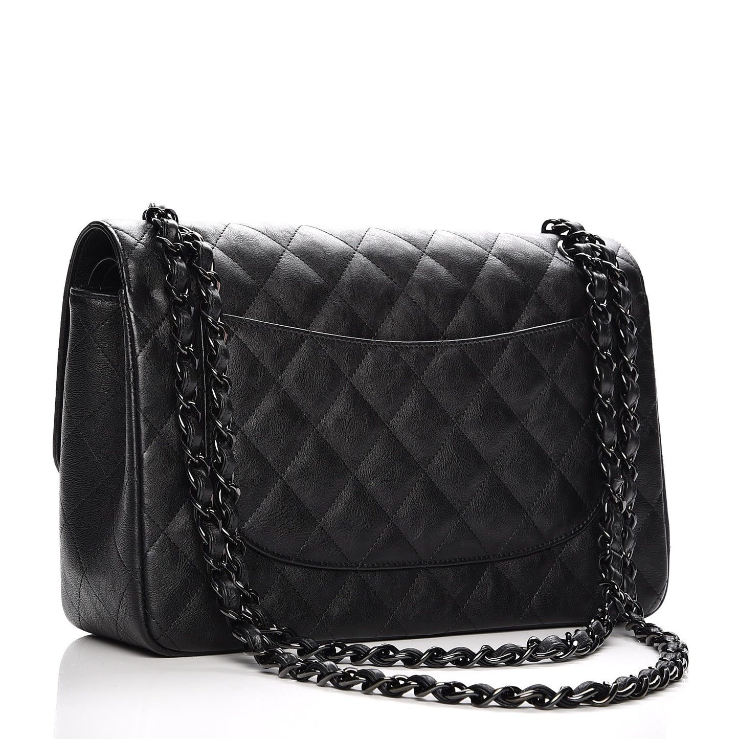 Crumpled Calfskin Quilted Jumbo Double Flap So Black