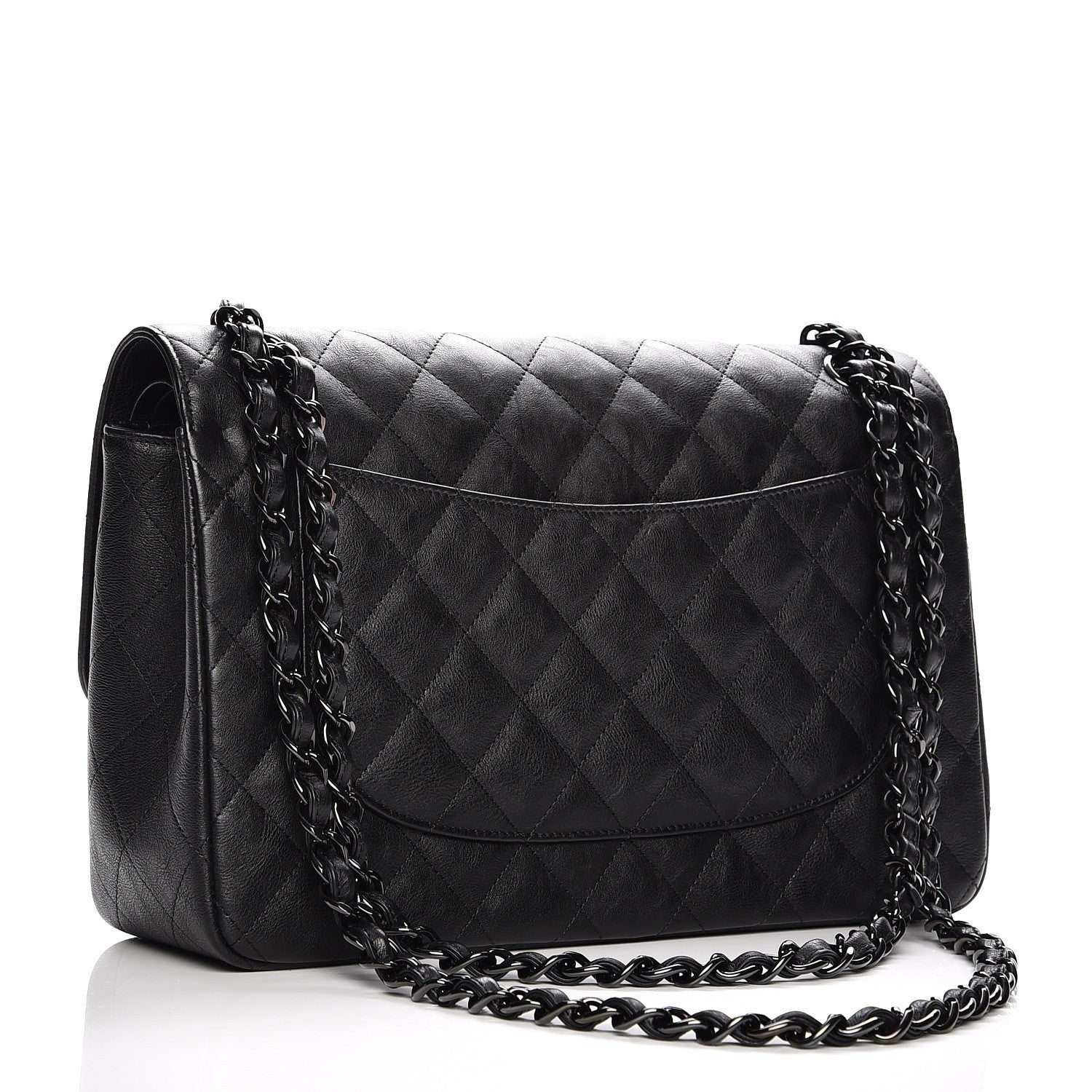 Chanel Crumpled Calfskin Quilted Jumbo Double Flap So Black 3 of 7