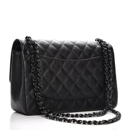 Chanel Crumpled Calfskin Quilted Jumbo Double Flap So Black 3 of 7