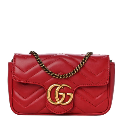 Gucci Calfskin Matelasse Super Mini GG Marmont Shoulder Bag Hibiscus Red 1 of 16