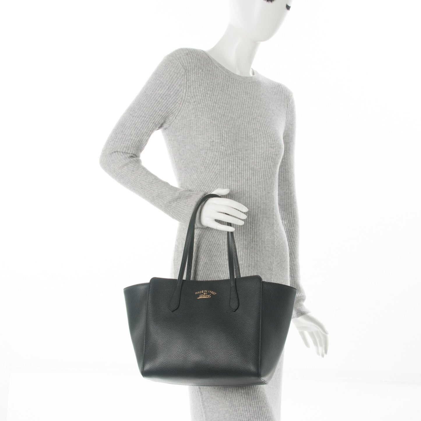 Pebbled Calfskin Small Swing Tote Black