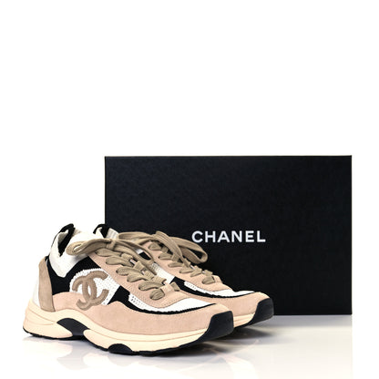 Chanel Mesh Suede Fabric Womens CC Sneakers 40 White Ivory Light Beige 19 of 20