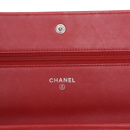 Chanel Calfskin Diamond Stitch Wallet On Chain WOC Red 6 of 9