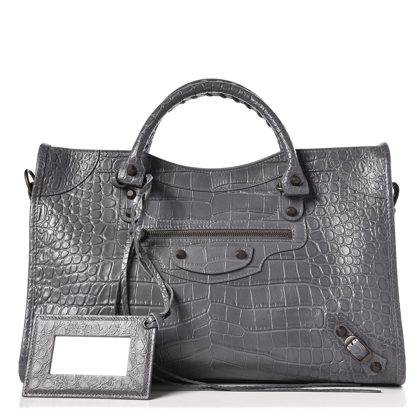 Calfskin Crocodile Embossed Classic Hardware City Gris Beton