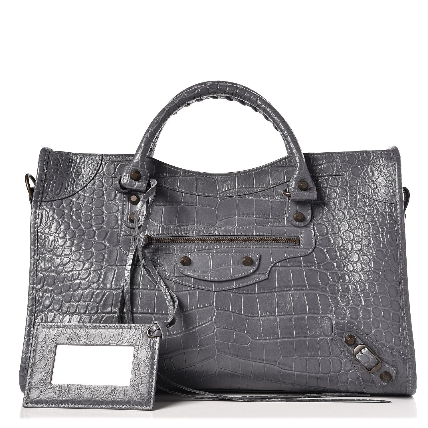 Balenciaga Calfskin Crocodile Embossed Classic Hardware City Gris Beton 1 of 8
