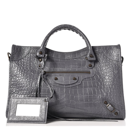 Balenciaga Calfskin Crocodile Embossed Classic Hardware City Gris Beton 1 of 8