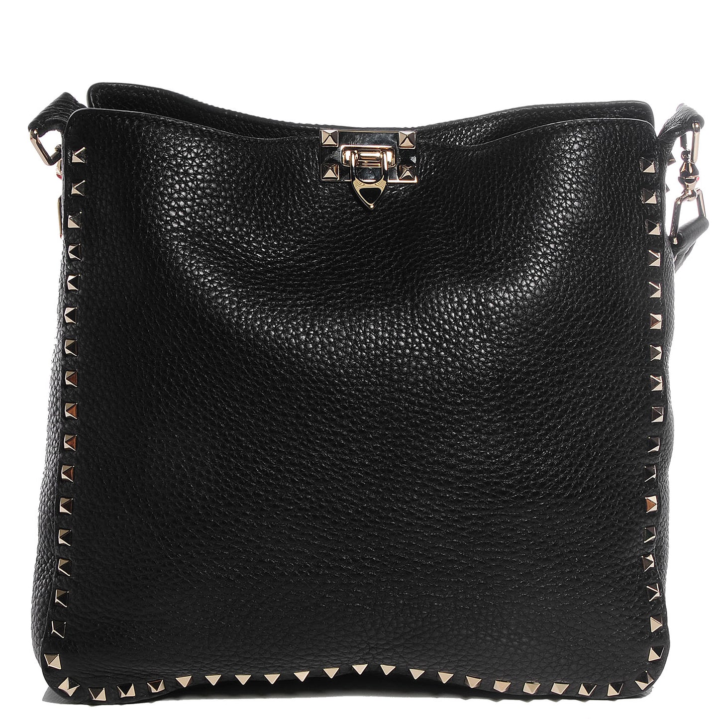 Pebbled Calfskin Large Rockstud Flip-Lock Messenger Bag Black