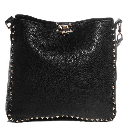 Valentino Garavani Pebbled Calfskin Large Rockstud Flip-Lock Messenger Bag Black 1 of 7