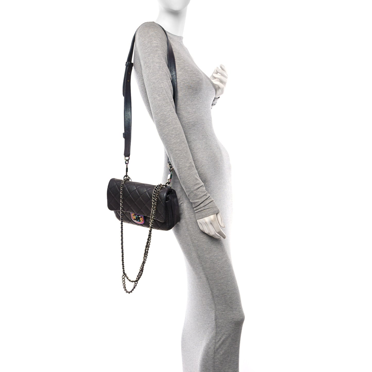 Iridescent Goatskin Quilted Small Double Carry Waist Chain Flap Purple