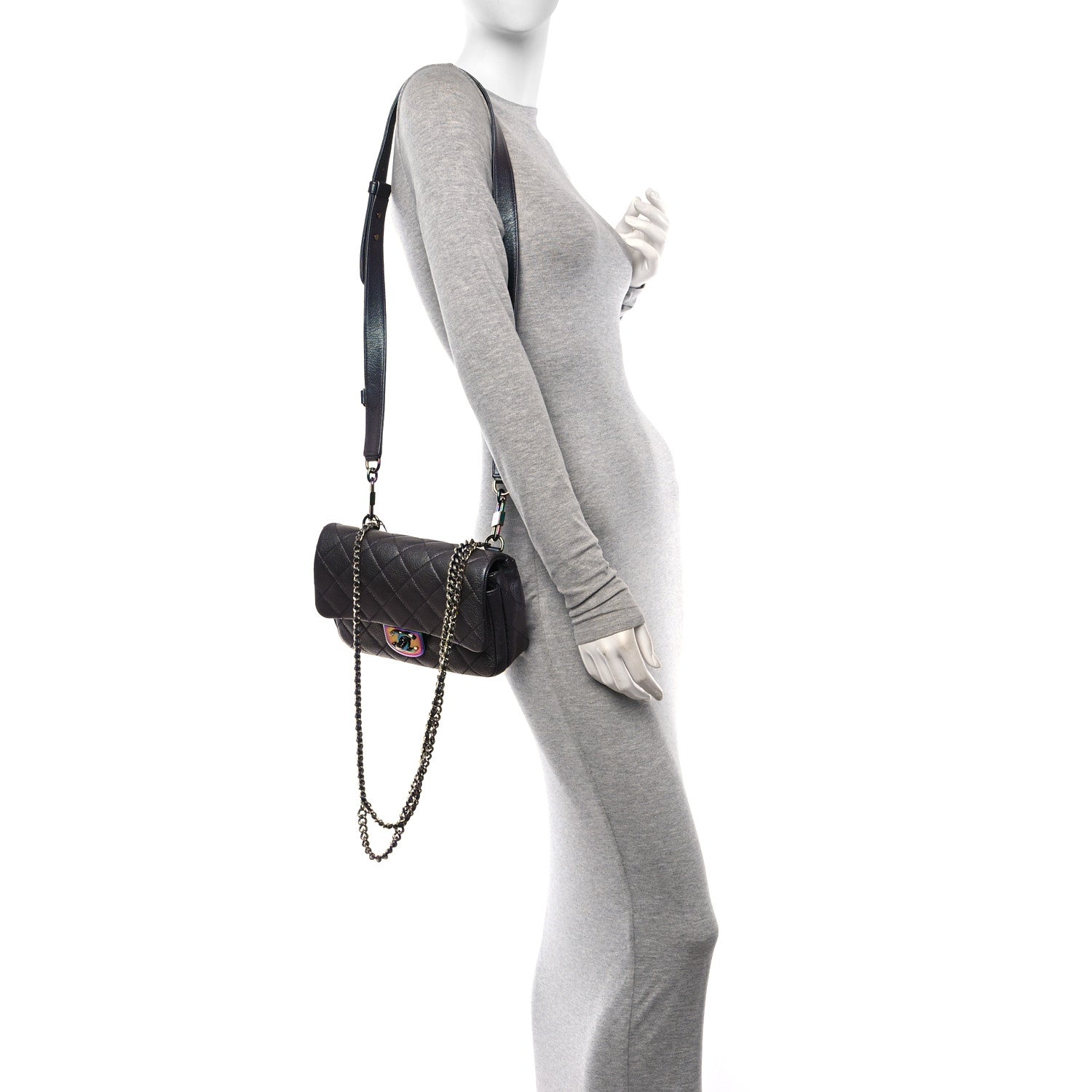 Chanel Iridescent Goatskin Quilted Small Double Carry Waist Chain Flap Purple 2 of 12