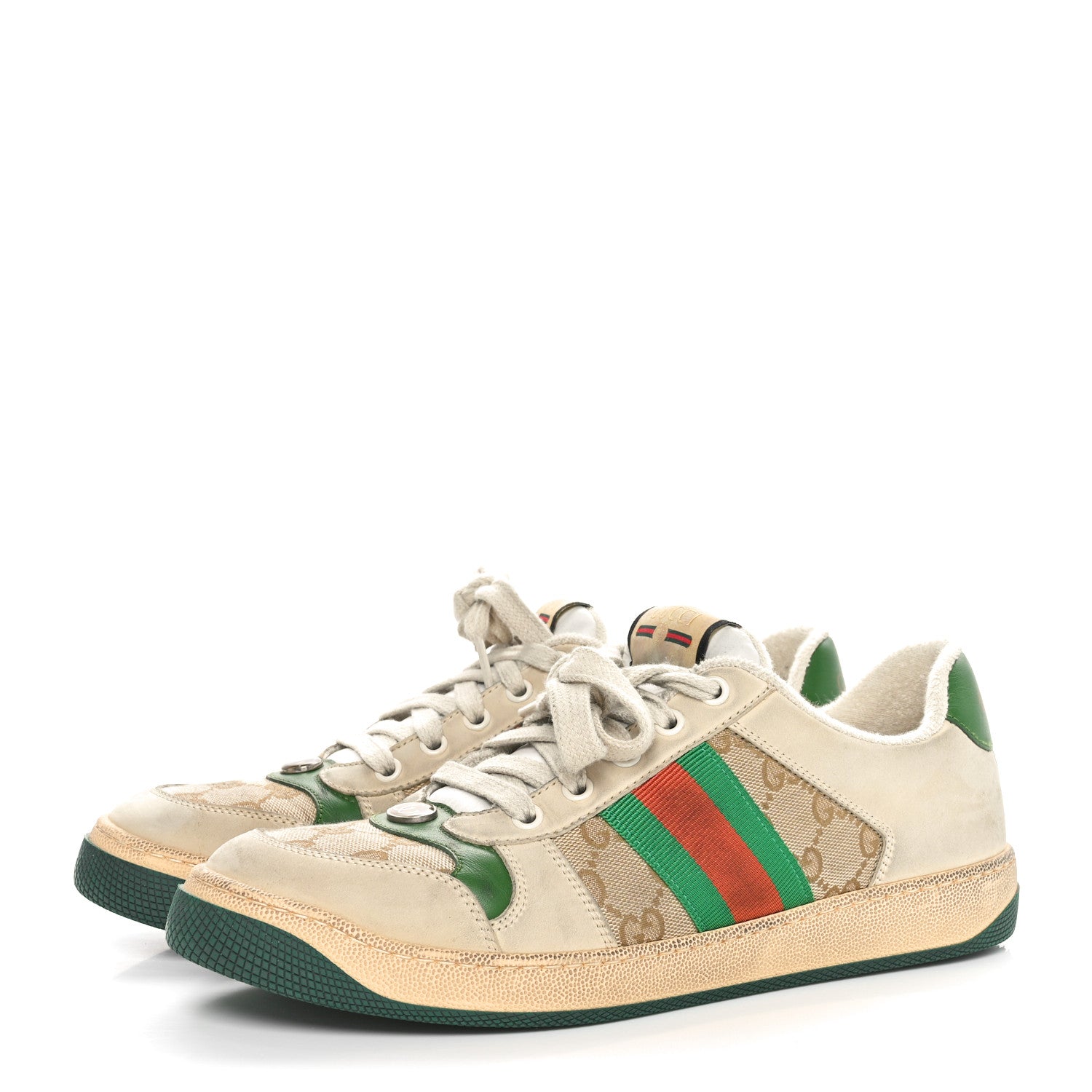 Gucci GG Monogram Nubuck Web Womens Screener Sneakers 40 New Sand Dusty Milk Vintage Green 4 of 8
