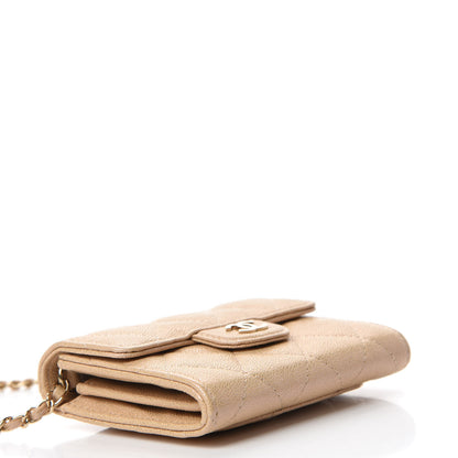 Chanel Iridescent Caviar Quilted Flap Card Holder On Chain Beige 4 of 12