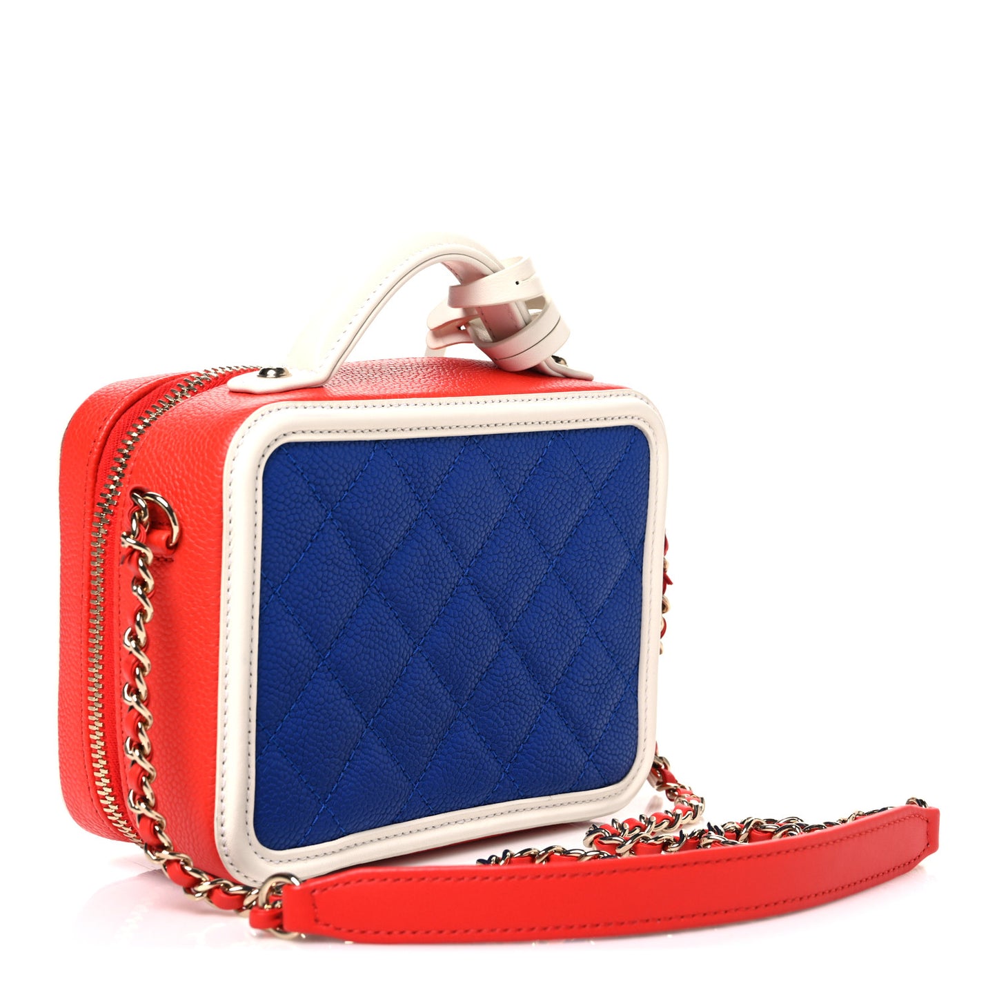 Caviar Quilted Small CC Filigree Vanity Case Blue White Red