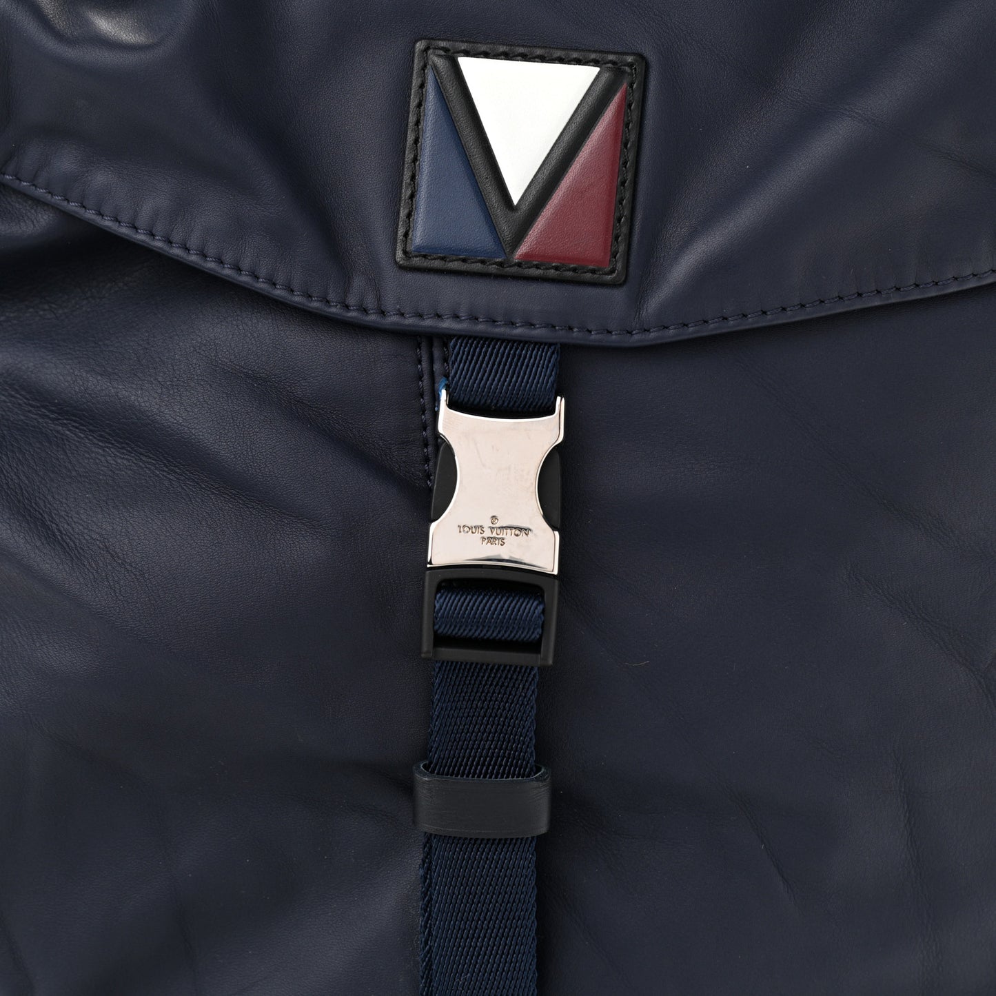 Calfskin Nylon V Line Pulse Backpack Navy Black