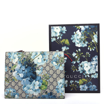 Gucci GG Supreme Monogram Blooms Large Cosmetic Case Beige Blue Navy Hibiscus Red 12 of 12