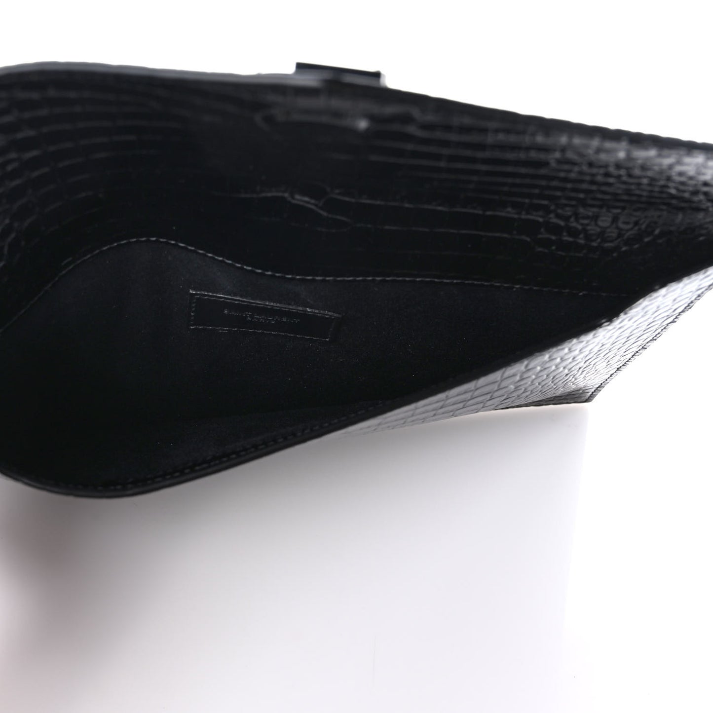 Calfskin Crocodile Embossed Uptown Monogram Clutch Black