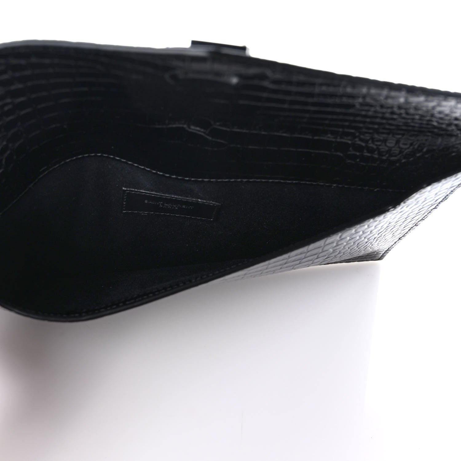 Saint Laurent Calfskin Crocodile Embossed Uptown Monogram Clutch Black 5 of 6